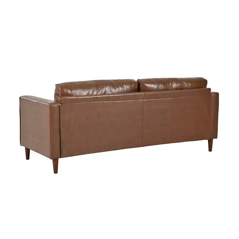 Divano a 3 posti in ecopelle (PU) in stile moderno di metà secolo, nero / marrone scuro / marrone chiaro, con design trapuntato e gambe in legno