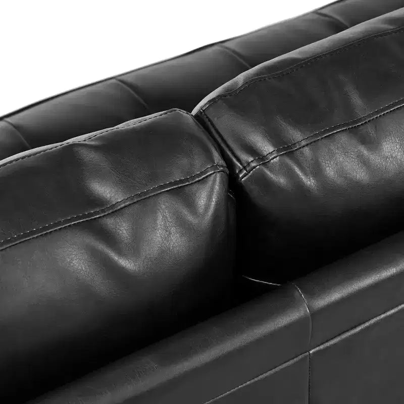 Divano a 3 posti in ecopelle (PU) in stile moderno di metà secolo, nero / marrone scuro / marrone chiaro, con design trapuntato e gambe in legno