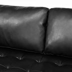 Divano a 3 posti in ecopelle (PU) in stile moderno di metà secolo, nero / marrone scuro / marrone chiaro, con design trapuntato e gambe in legno