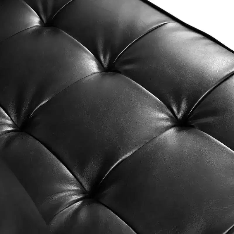 Divano a 3 posti in ecopelle (PU) in stile moderno di metà secolo, nero / marrone scuro / marrone chiaro, con design trapuntato e gambe in legno