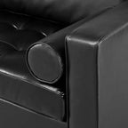 Divano a 3 posti in ecopelle (PU) in stile moderno di metà secolo, nero / marrone scuro / marrone chiaro, con design trapuntato e gambe in legno